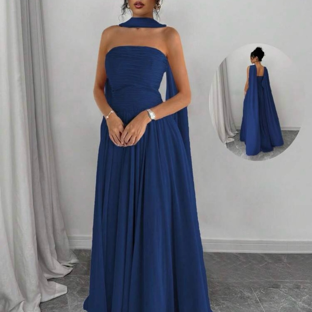 SHEIN Elegant Strapless Navy Dress
